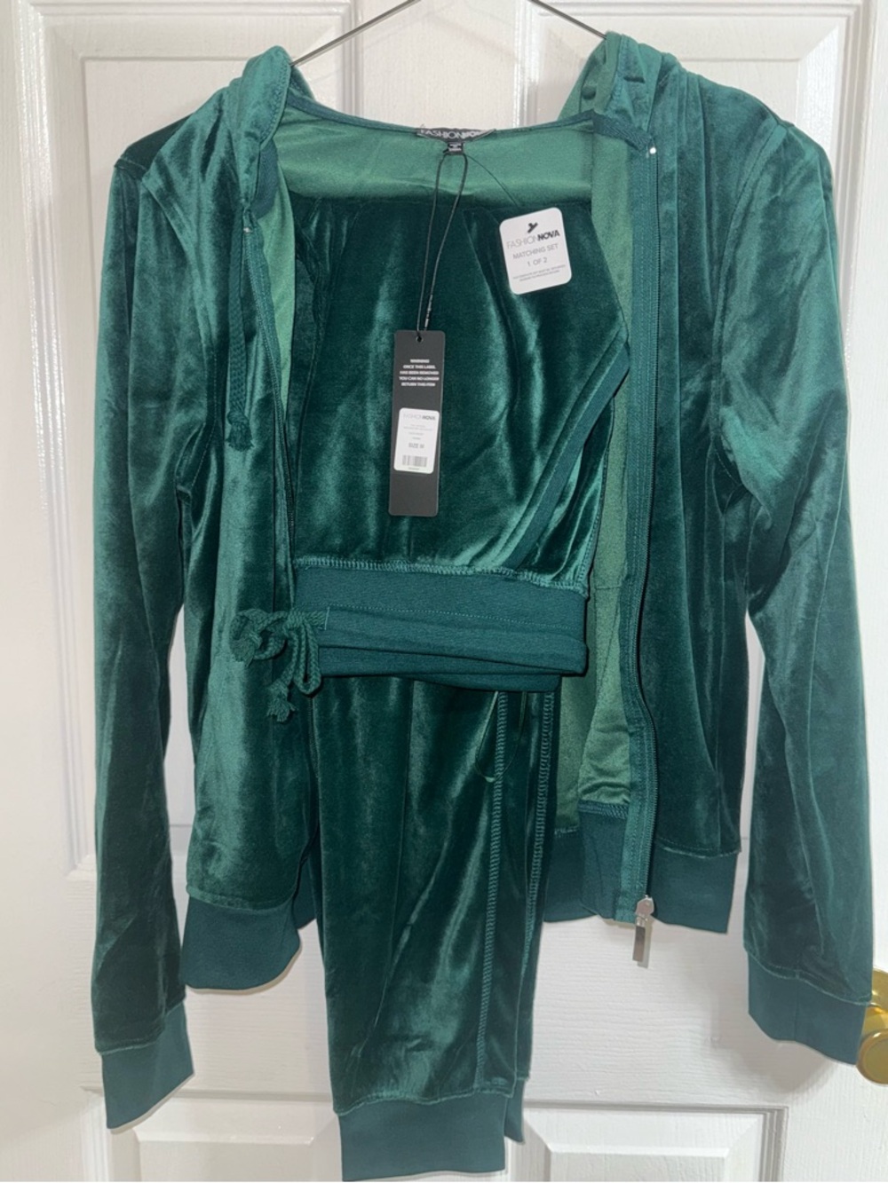 Fashion Nova Hunter Green Velour Hoodie and Jogger Set